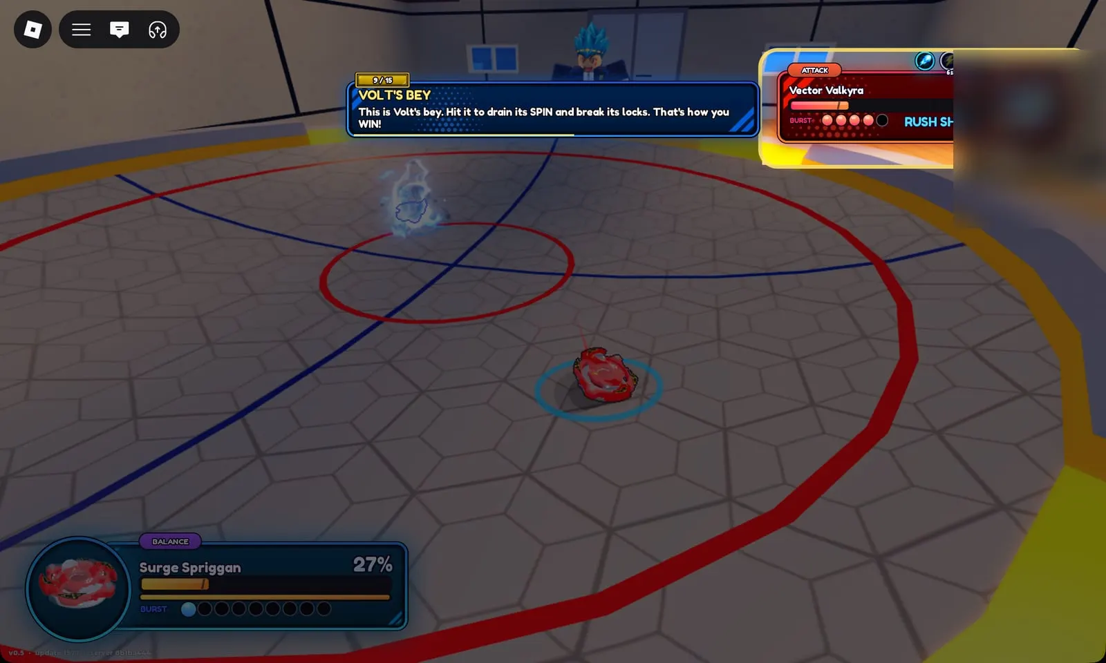 Bey Rivals tutorial on Volt’s Vector Valkyra: hit it to drain its spin and break its five burst locks